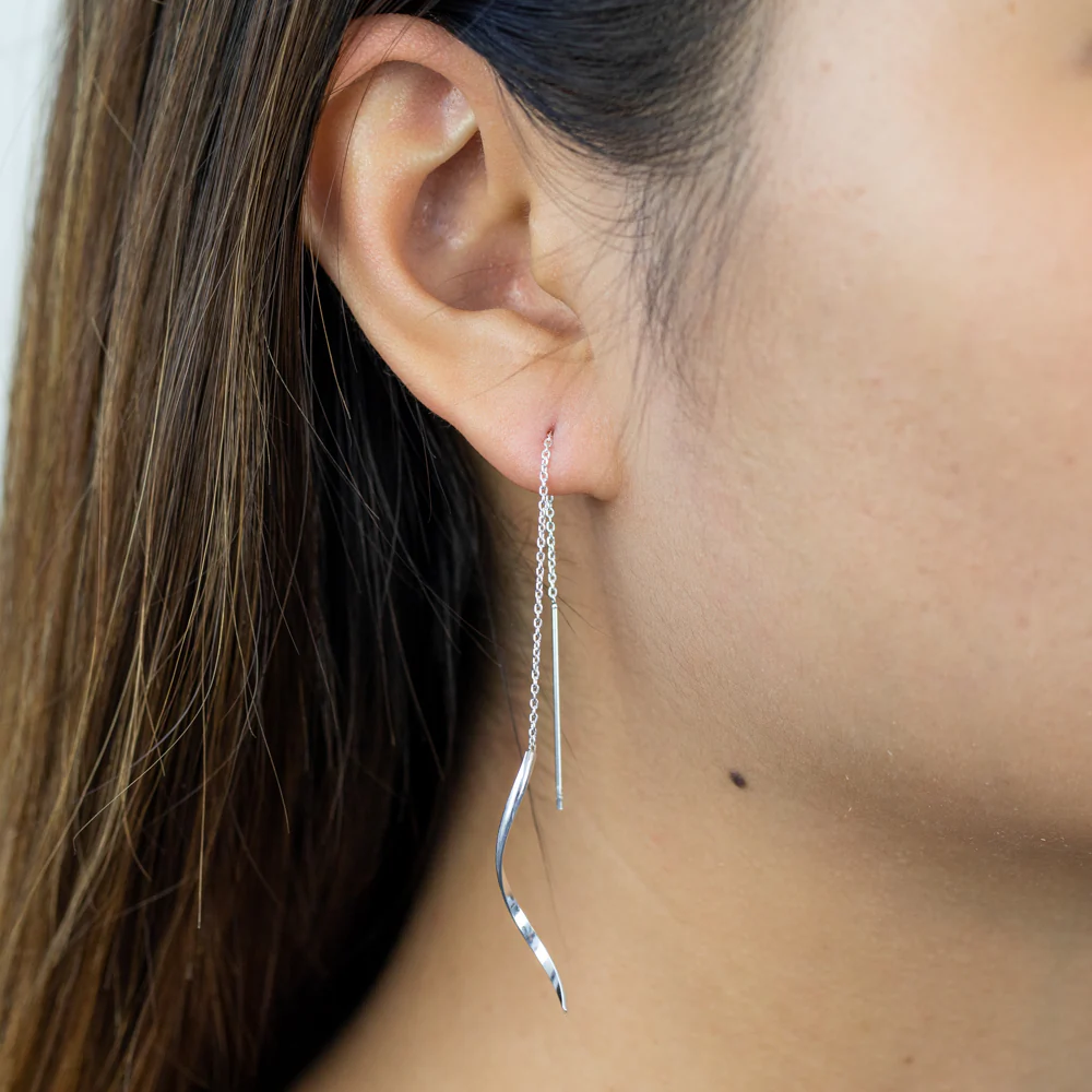 Sterling Silver Swirl Drop Threader Earrings - Image 2