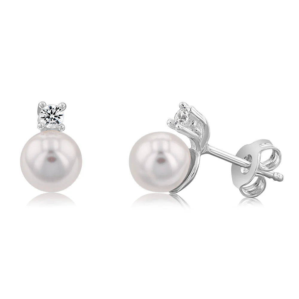 Sterling Silver Synthetic Pearl And Cubic Zirconia Pendant & Earrings Set - Image 2