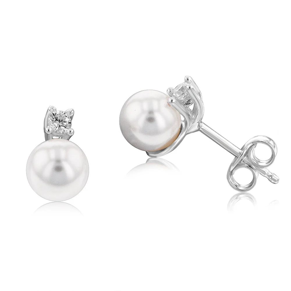 Sterling Silver Synthetic Pearl And Cubic Zirconia Pendant & Earrings Set - Image 3