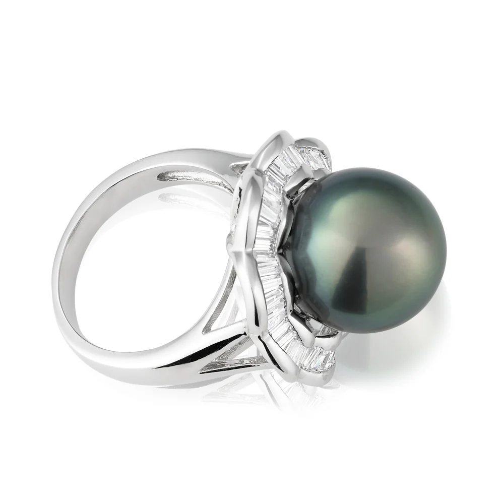 Sterling Silver Tahitian Pearl & Zirconia Ring - Image 2