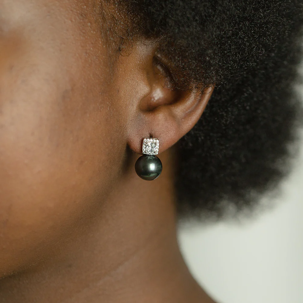 Sterling Silver Tahitian Pearl & Zirconia Studs - Image 2