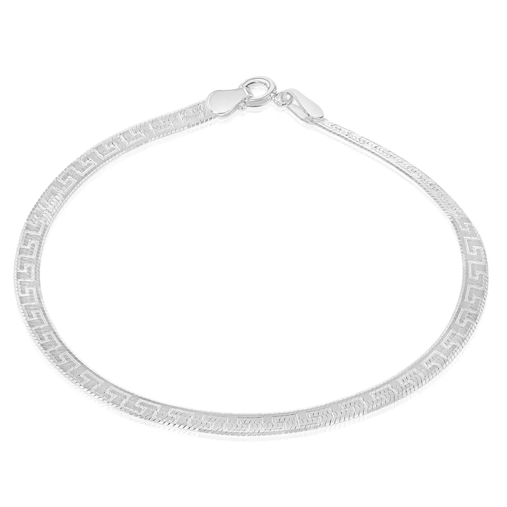 Sterling Silver Textured 4mm Herringbone 19cm Bracelet