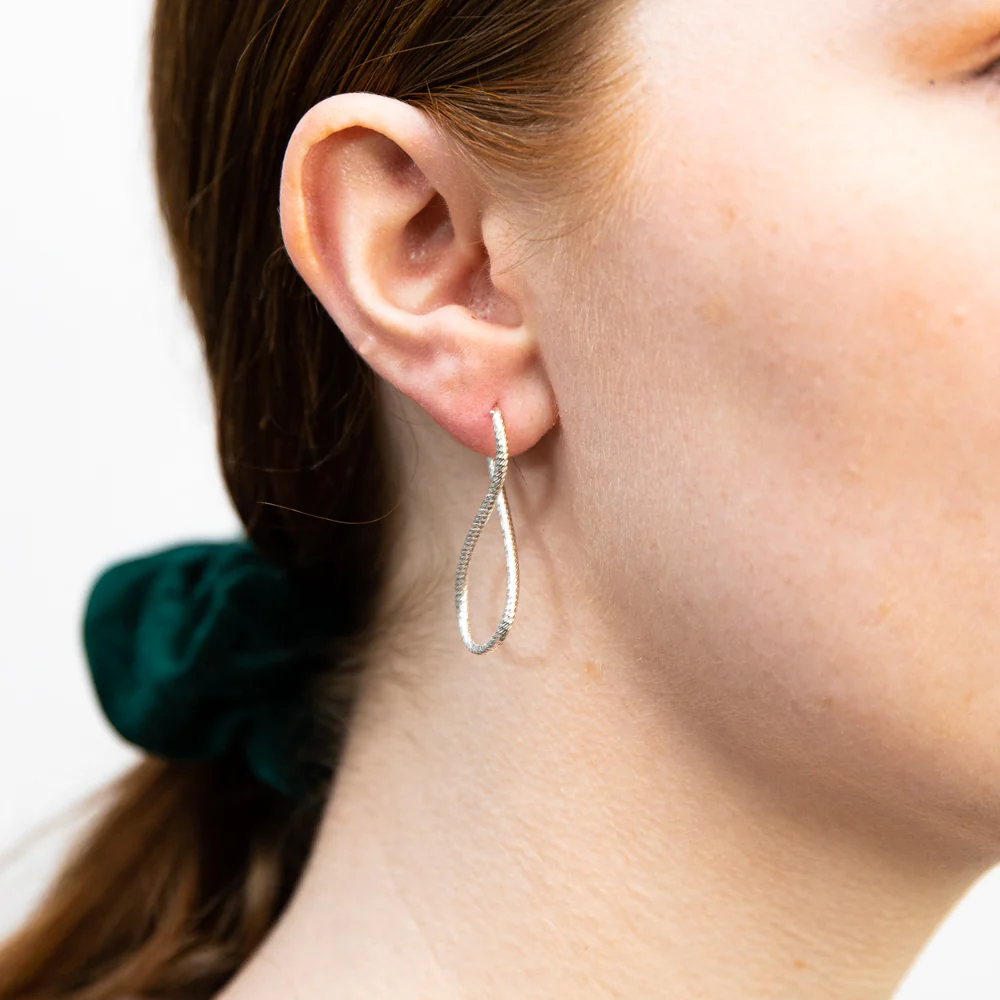 Sterling Silver Textured Infinity Hoop Earrings - Image 2