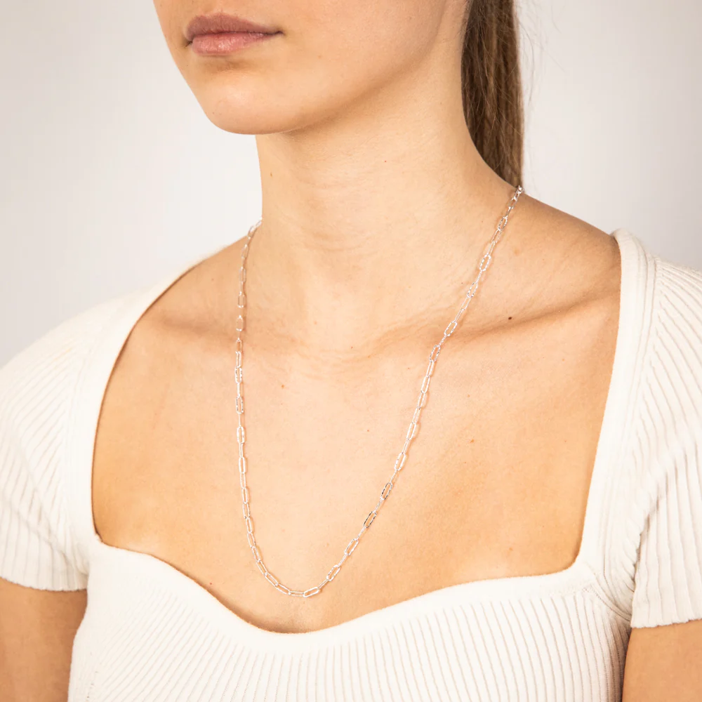 Sterling Silver Textured Paperclip 60 Gauge 60cm Chain - Image 3