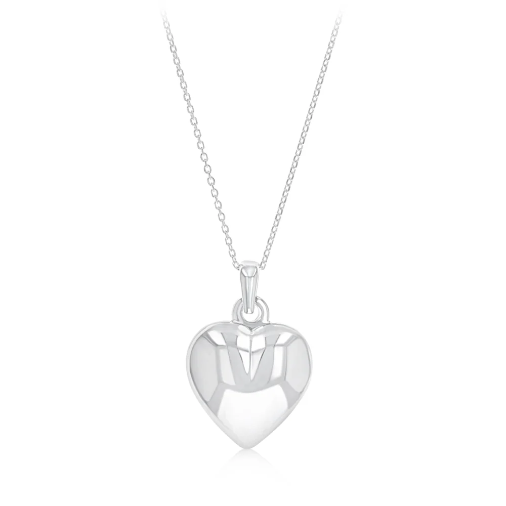 Sterling Silver Textured Puffed Heart Necklace - Image 2