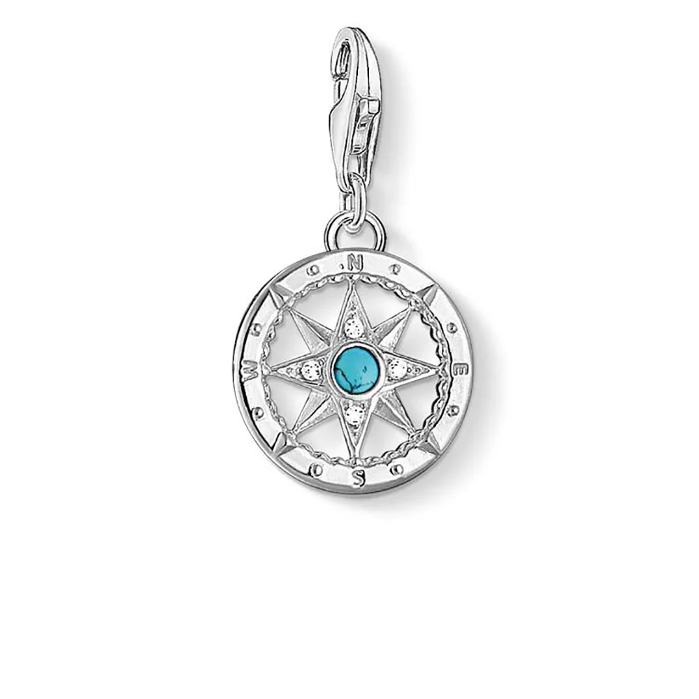Sterling Silver Thomas Sabo Charm Club Compass Turquoise Zirconia