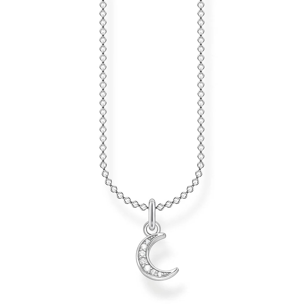 Sterling Silver Thomas Sabo Charm Club Moon Zirconia Necklace 38-45cm