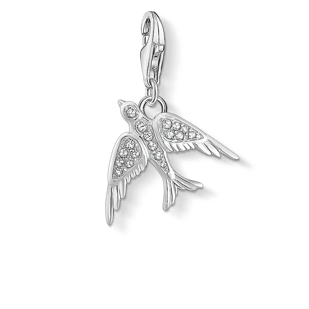 Sterling Silver Thomas Sabo Charm Club Zirconia Swallow Charm