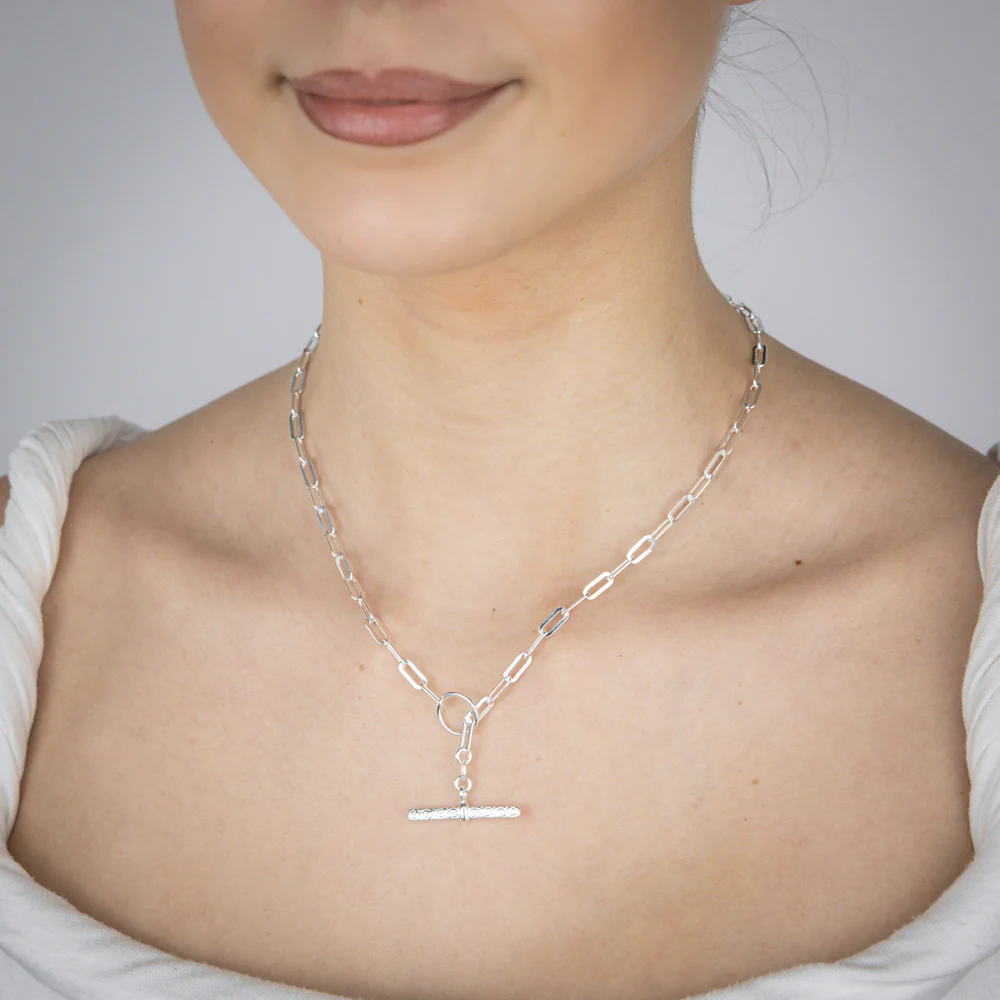 Sterling Silver Toggle Bar Paperclip 45cm Chain - Image 4