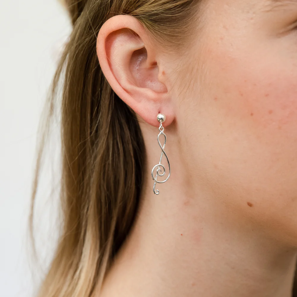 Sterling Silver Treble Cleff Drop Earrings - Image 2