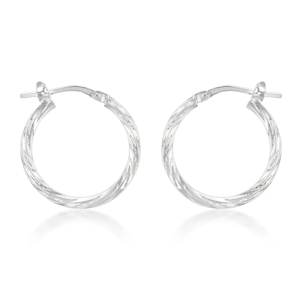 Sterling Silver Twisted 15mm Hoop Earrings