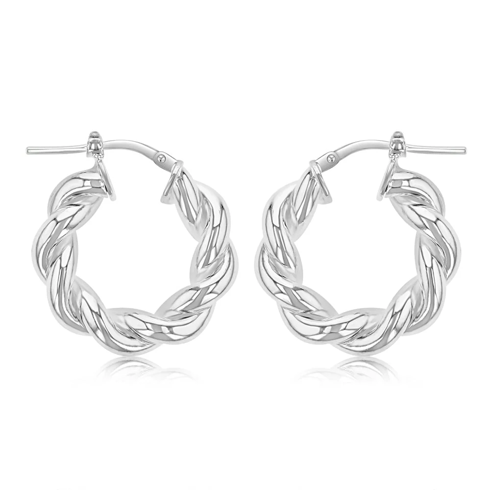 Sterling Silver Twisted Fancy 12mm Hoop Earrings