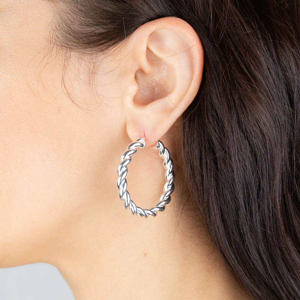 Sterling Silver Twisted Fancy 30mm Hoop Earrings - Image 2