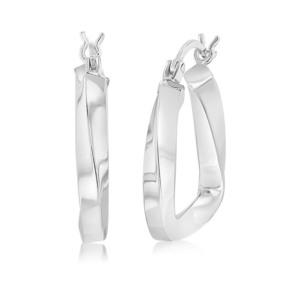 Sterling Silver Twisted Polished Triangle Hoop Earrings