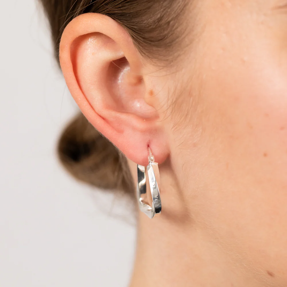 Sterling Silver Twisted Polished Triangle Hoop Earrings - Image 2