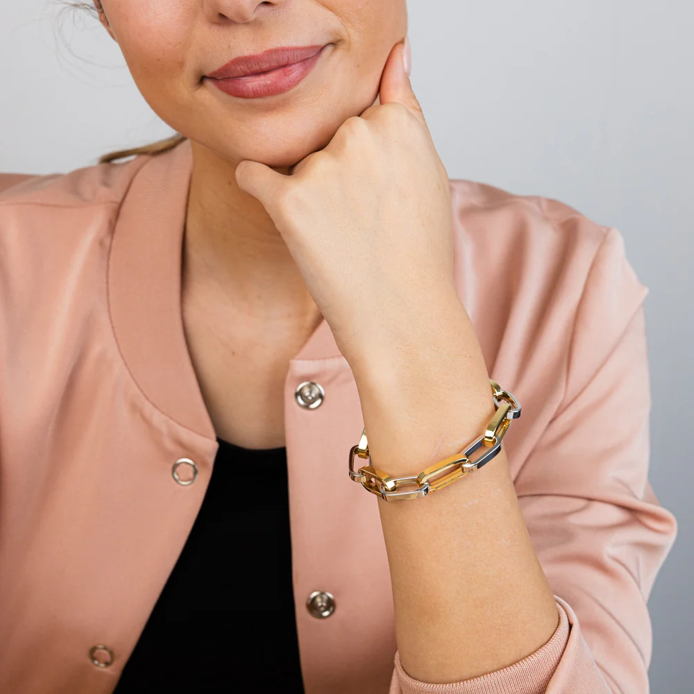Sterling Silver Two Tone Paperclip 19+1cm Bracelet - Image 3