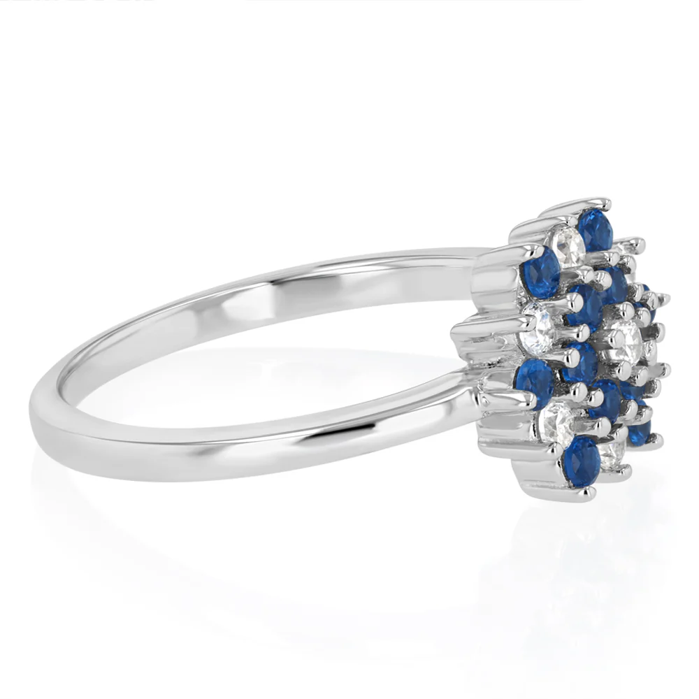 Sterling Silver White And Blue Cubic Zirconia Fancy Flower Ring - Image 2