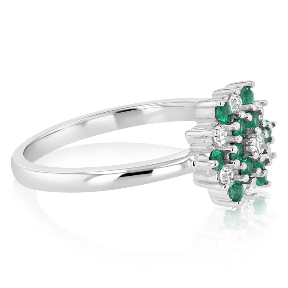 Sterling Silver White And Green Cubic Zirconia Fancy Flower Ring - Image 2