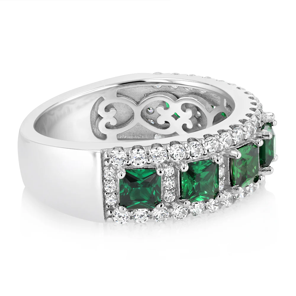 Sterling Silver White And Green Cubic Zirconia Fancy Ring - Image 2
