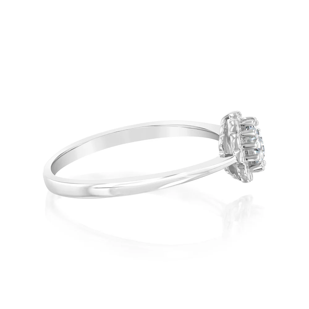 Sterling Silver White Cubic Zirconia Halo Ring - Image 2