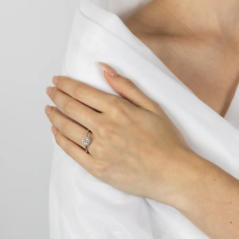 Sterling Silver White Cubic Zirconia Halo Ring - Image 3