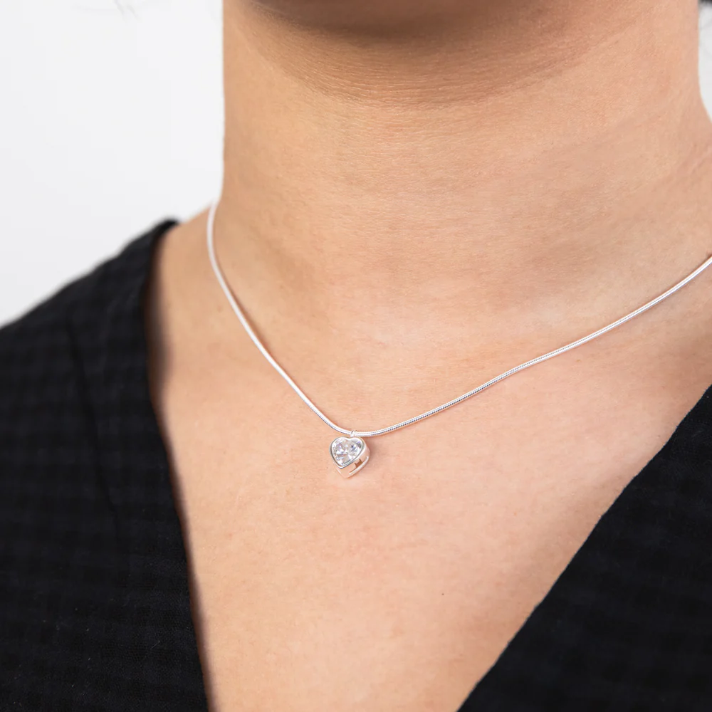 Sterling Silver White Cubic Zirconia Heart Pendant with 40cm Snake Chain - Image 2