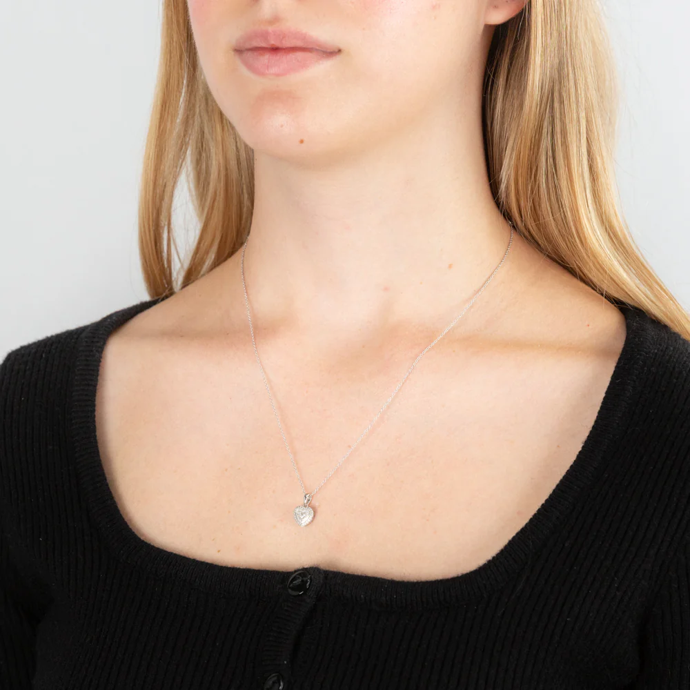 Sterling Silver With Diamond Heart Shape Pendant with Chain - Image 2