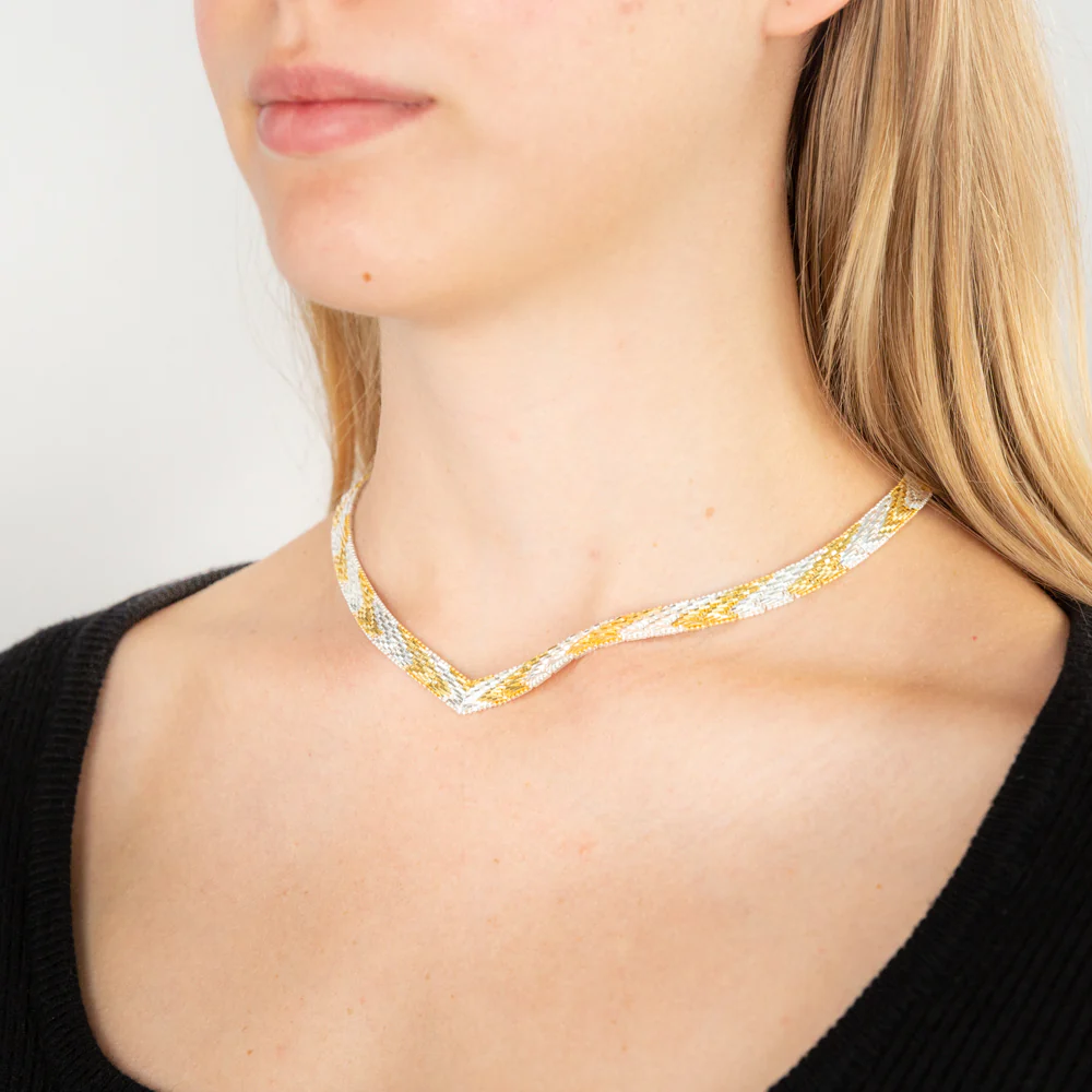 Sterling Silver Yellow And White Two Tone V 40.5cm Chain - Image 3