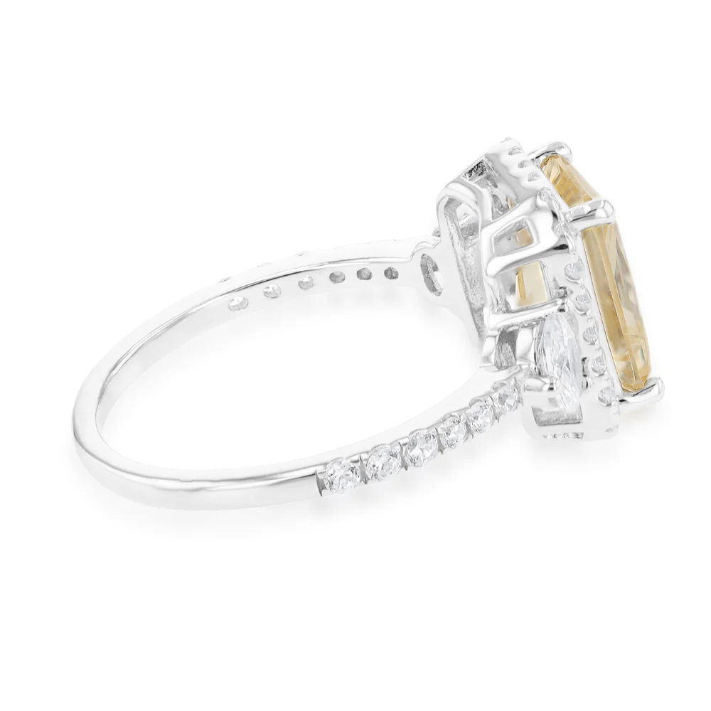 Sterling Silver Yellow And White Zirconia Emerald Cut Ring - Image 2