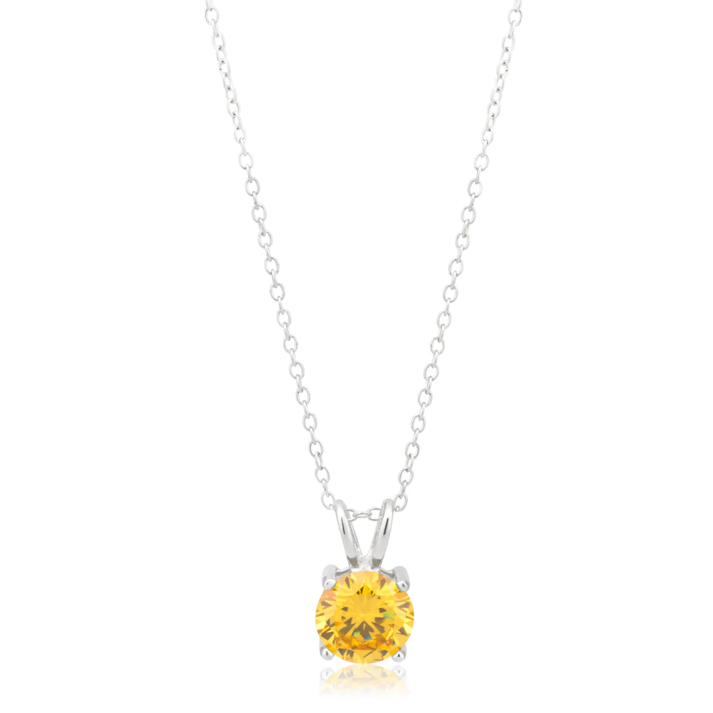 Sterling Silver Yellow Cubic Zirconia Solitaire Pendant Chain and Halo Ring Set - Image 3