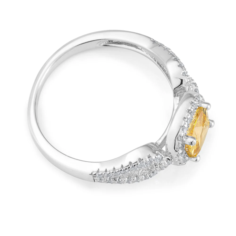 Sterling Silver Yellow Cushion Cut and White Round Zirconia Ring - Image 2