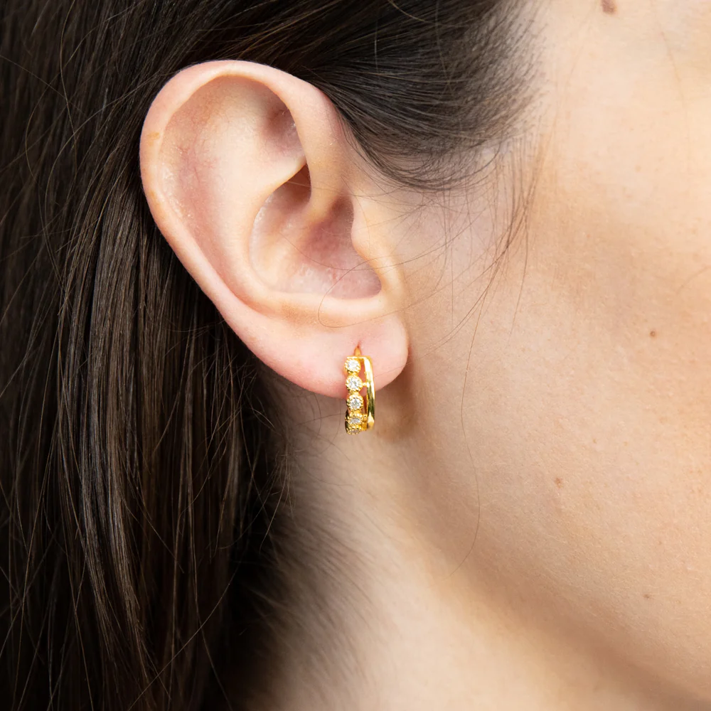 Sterling Silver Yellow Gold Cubic Zirconia Hoop Earrings - Image 2