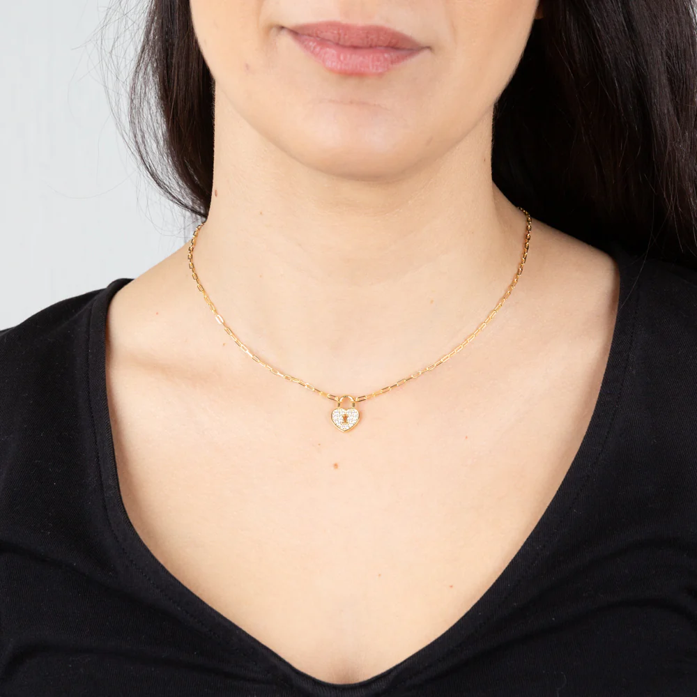 Sterling Silver Yellow Gold Plated Cubic Zirconia Heart On 45cm Chain - Image 3