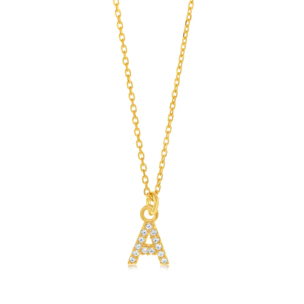 Sterling Silver Yellow Gold Plated Initial "A" Pendant on 45cm Chain