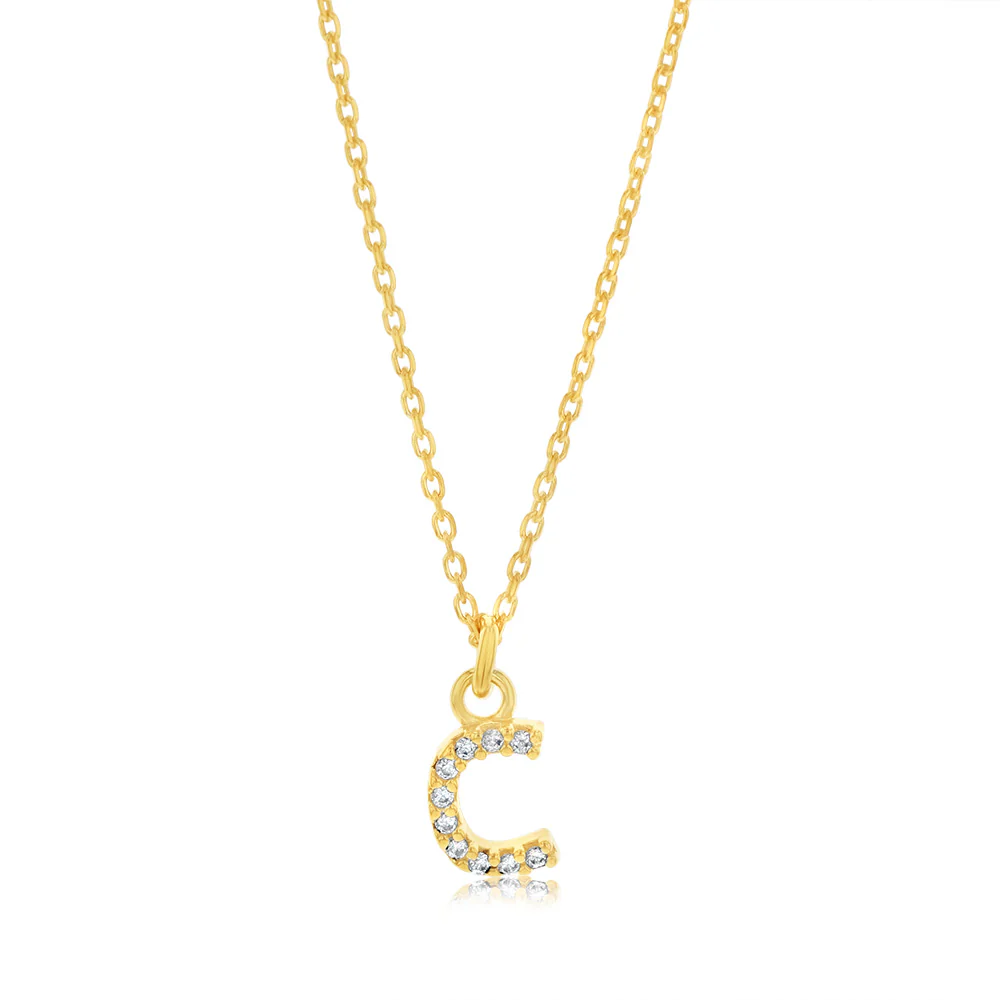 Sterling Silver Yellow Gold Plated Initial "C" Pendant On 45cm Chain