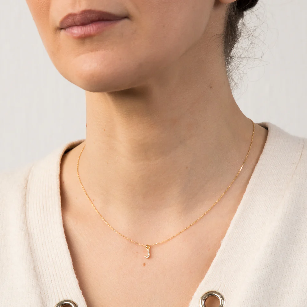 Sterling Silver Yellow Gold Plated Initial "J" Pendant on 45cm Chain - Image 2