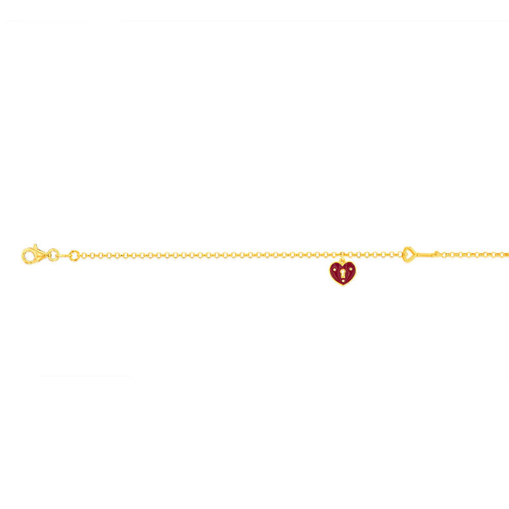 Sterling Silver Yellow Gold Plated Red Heart 20cm Bracelet - Image 2