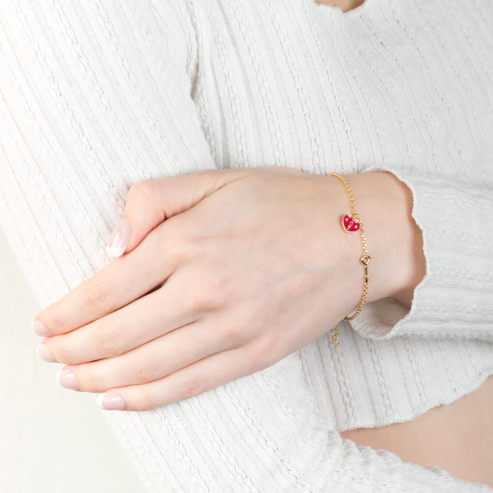 Sterling Silver Yellow Gold Plated Red Heart 20cm Bracelet - Image 3