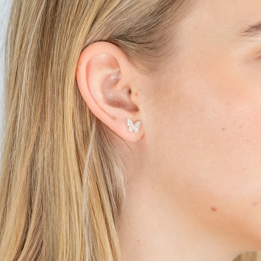 Sterling Silver Zirconia Butterfly Stud Earrings - Image 3