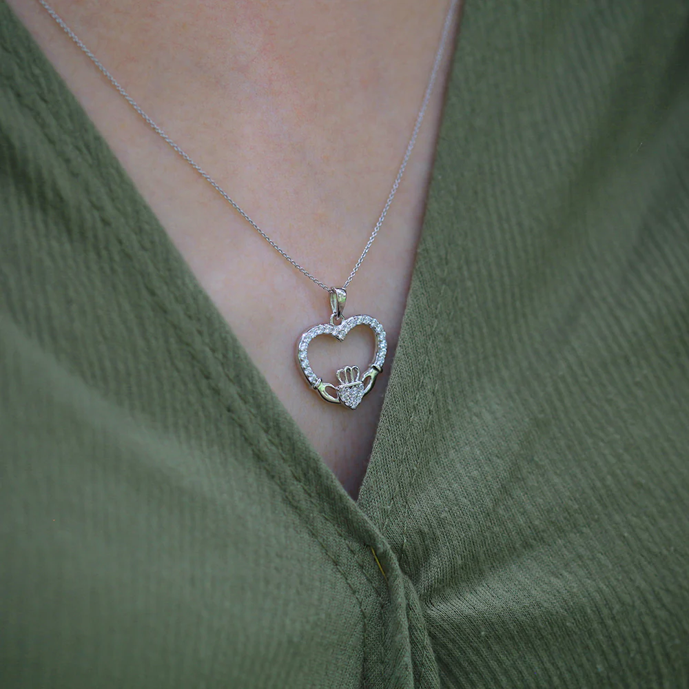 Sterling Silver Zirconia Claddagh Pendant - Image 2