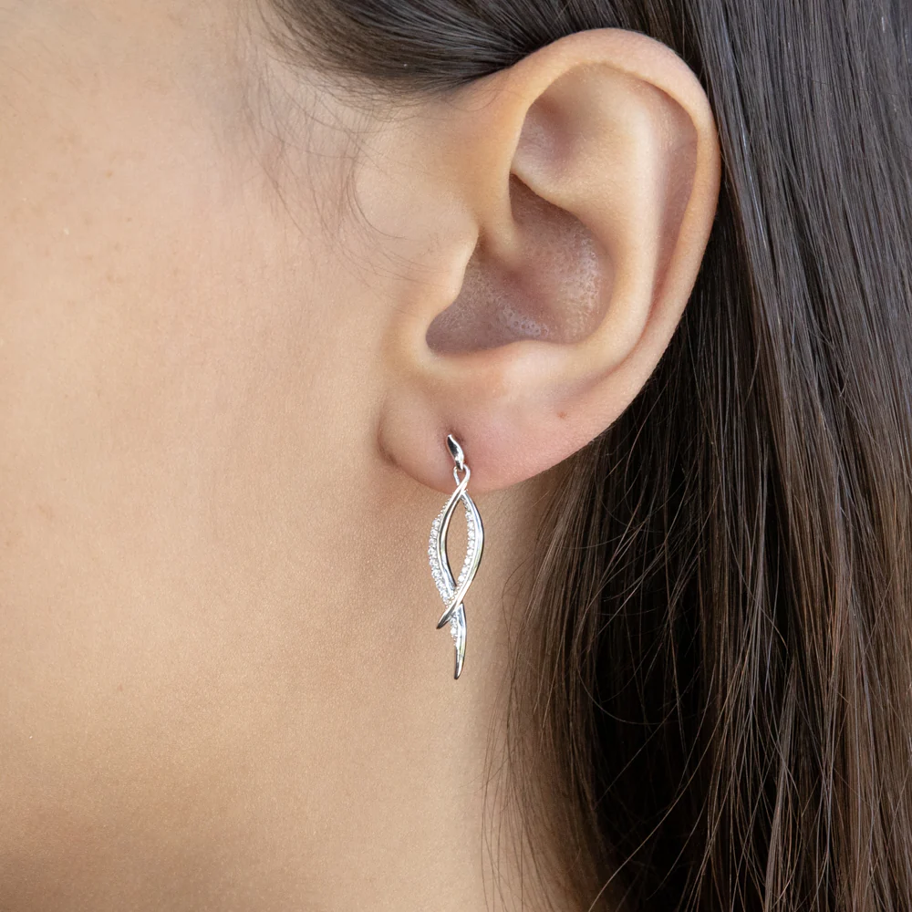 Sterling Silver Zirconia Crossover Drop Earring - Image 2