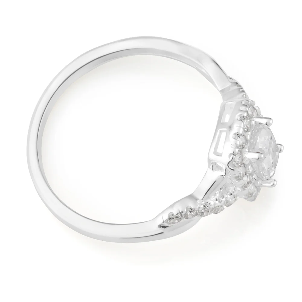Sterling Silver Zirconia Cushion Cut Halo Crossover Ring - Image 2