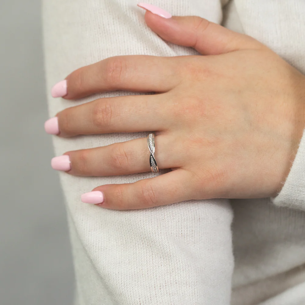 Sterling Silver Zirconia Fancy Crossover Ring - Image 5