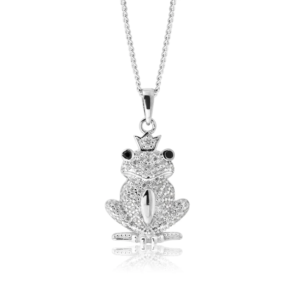 Sterling Silver Zirconia Frog with Crown Pendant