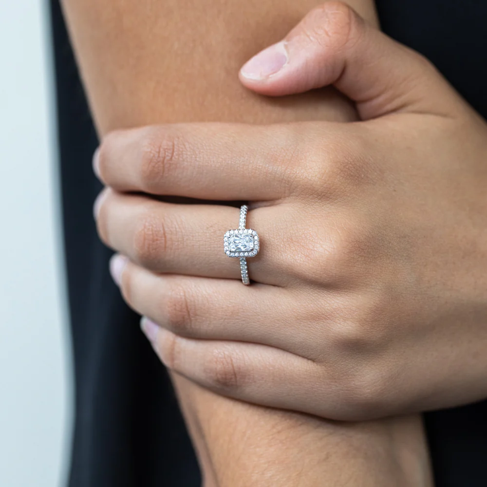 Sterling Silver Zirconia Halo Octagonal Channel Ring - Image 2