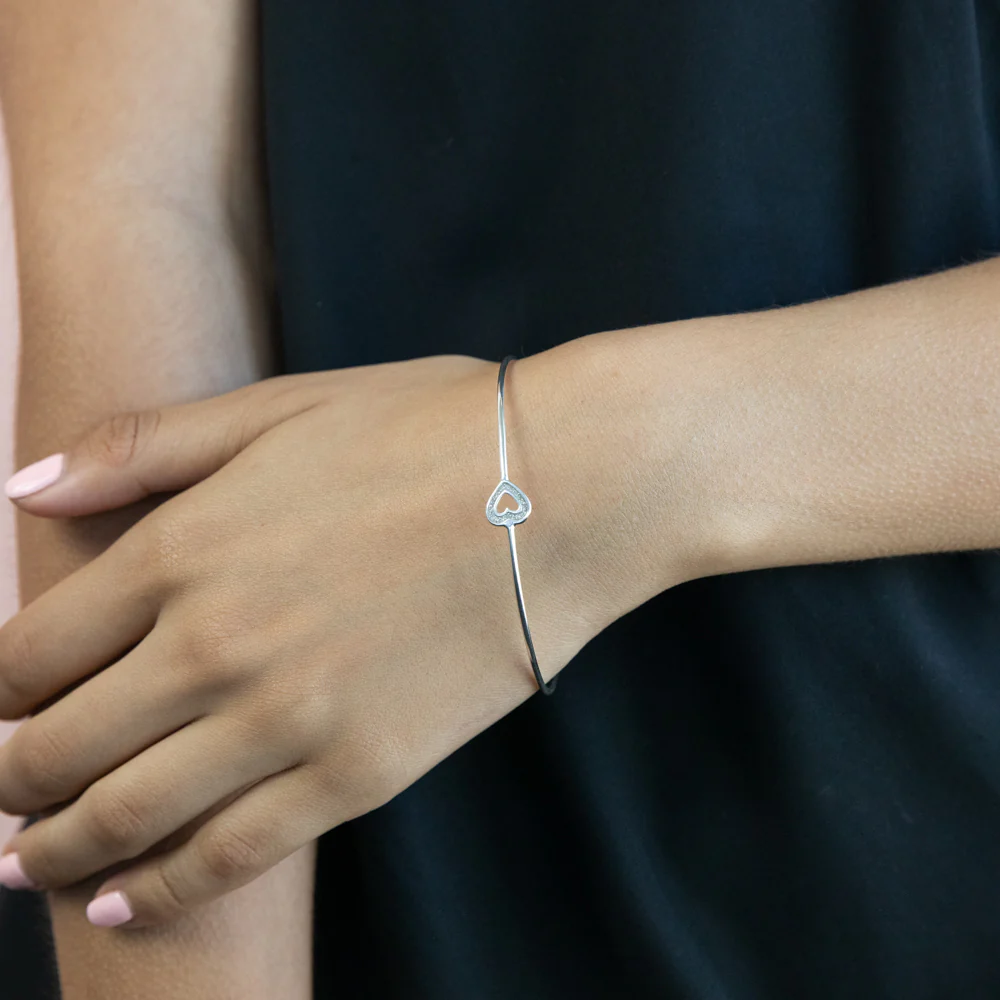 Sterling Silver Zirconia Heart Extender Bangle - Image 2