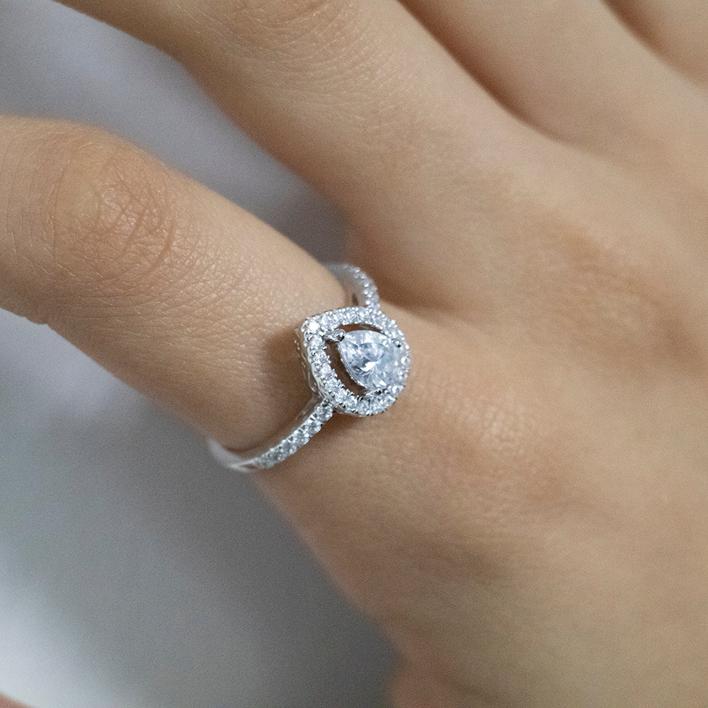 Sterling Silver Zirconia Pear Halo Ring *Resize 1-2 Sizes Up* - Image 3