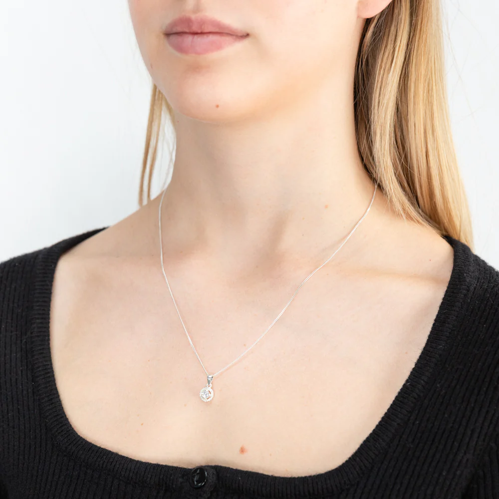 Sterling Silver Zirconia Round Pendant and Stud Earring Set - chain not included - Image 3