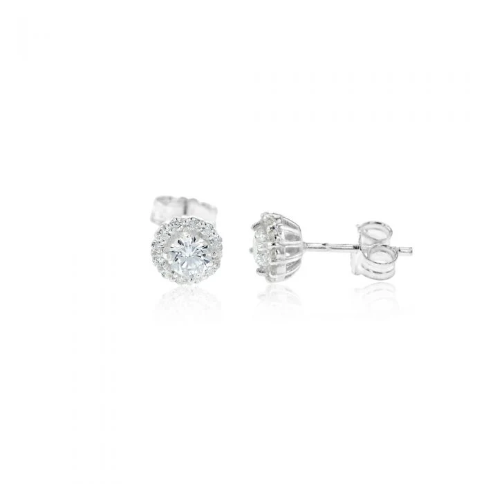 Sterling Silver Zirconia Round Stud Earrings - Image 2