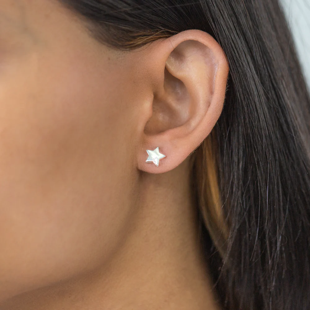 Sterling Silver Zirconia Star Stud Earrings - Image 2